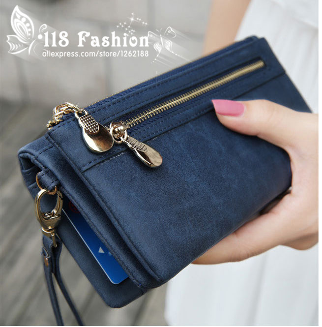 Hot Sale Fashion Women Wallets 9 Colors Matte PU Leather Double Zipper Soft Wallet Ladies Long