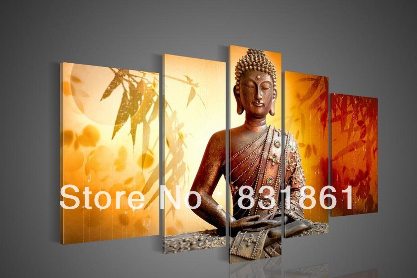 5 Panel Wall Art Religion Buddha Oil Painting On Canvas Palette Knife Kitchen Pictures Decor