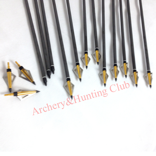 12 sets 17 carbon arrow shaft crossbow archery bow arrow and gold color arrow braodhead arrow