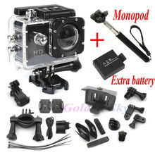 Gopro герой 3 стиль Full HD DVR SJ4000 видео спорт go pro камеры шлем спорта действие водонепроницаемый д . в . два аккумулятора + монопод
