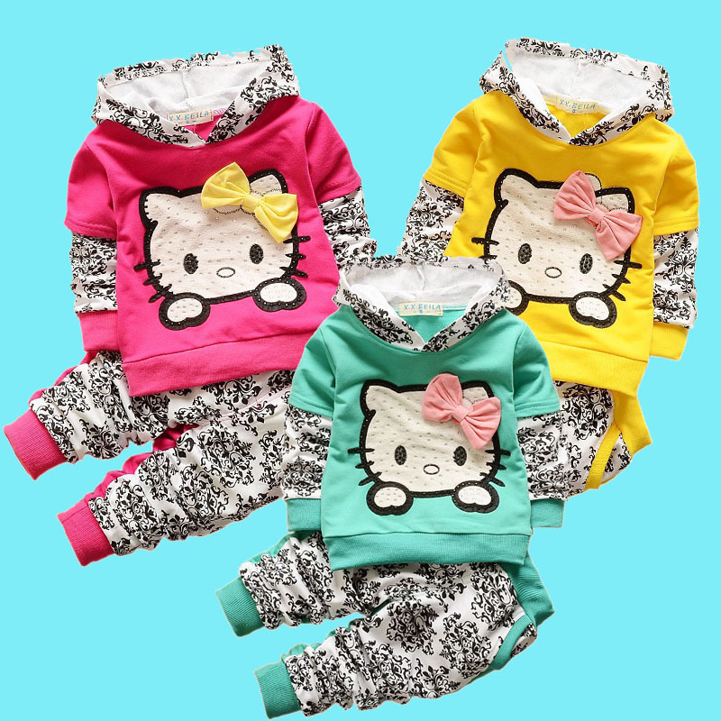 2015 new spring autumn baby girls clothing set children hoodies cotton girls t shirts pants sport
