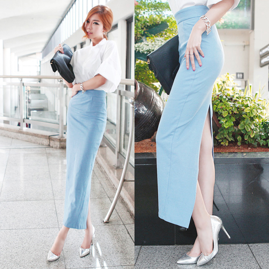 2015 New Women Fashion Sexy Bodycon High Waist Back Split Placketing Skirt Female Long Summer