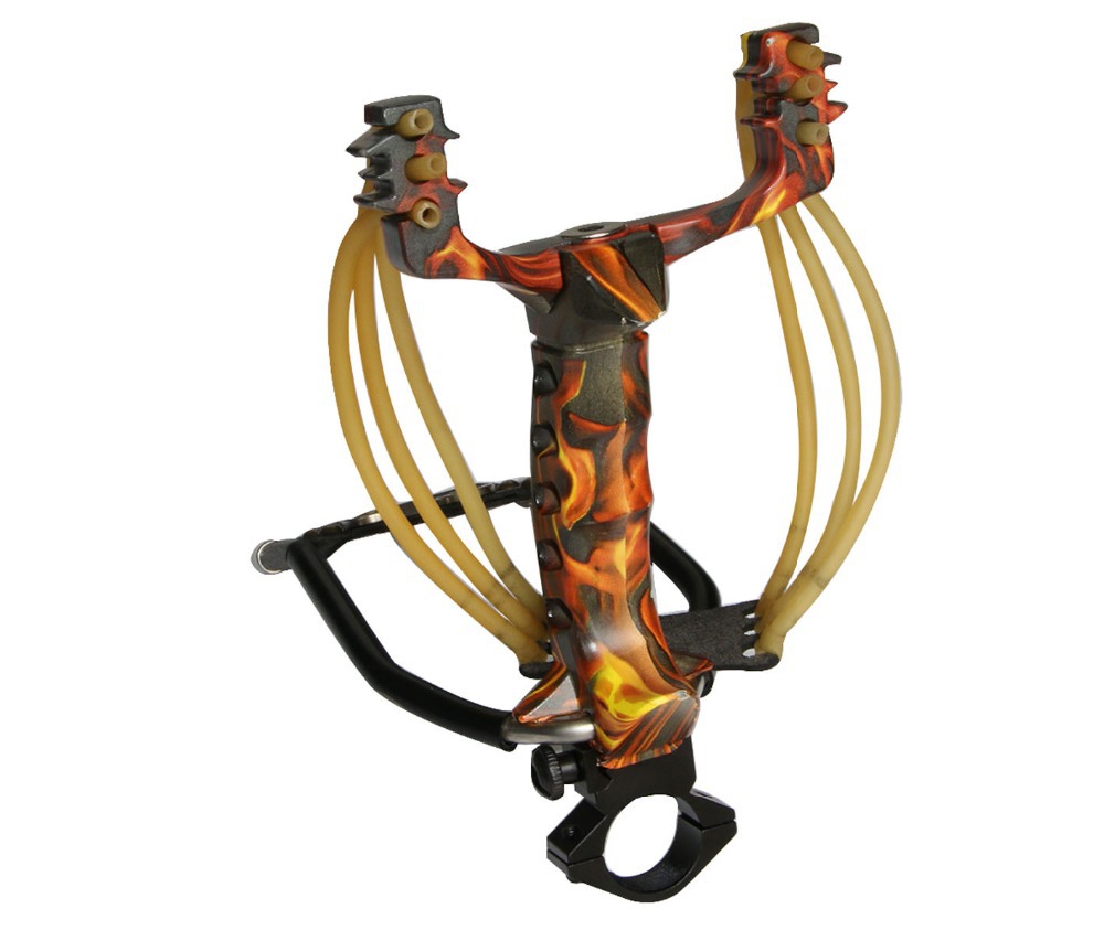 powerful outdoor shooting slingshot with folding wrist brace flash light clamp steel ball rubber band