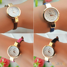 Women Ladies Candy Color Fashion Thin Leather Strap Quartz Bracelet Wrist Watch 2B3Z