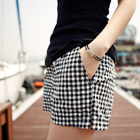 black and white checked shorts