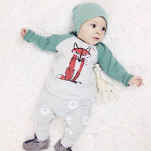 2016 Toddler Kids Baby Boys Girls Clothing Set Infant Long Sleeve Cotton Fox T-Shirt Tops Pants With Hat 3 pcs Suit Set Outfits