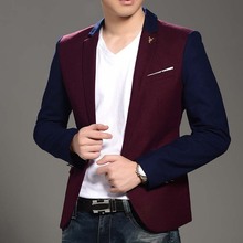Brand New 2015 Fashion Wine Red Stylish Slim Fit Men s Casual Suit Jacket Male Formal