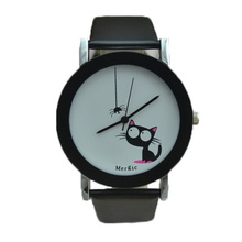 Moda causal divertido niños spider man dibujos animados del gato negro reloj mujeres 2015 nueva linda pulsera de pulsera hour señora de la muchacha del niño de la buena calidad