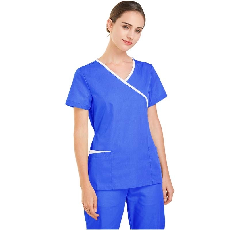 womens scrub size SMALL v-neck shirt frogs periwinkle blue uniform nurse T17 