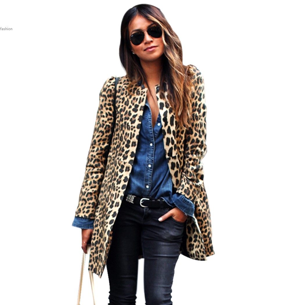 burderry women Leopard Print trench coat for women 2016 Winter Long