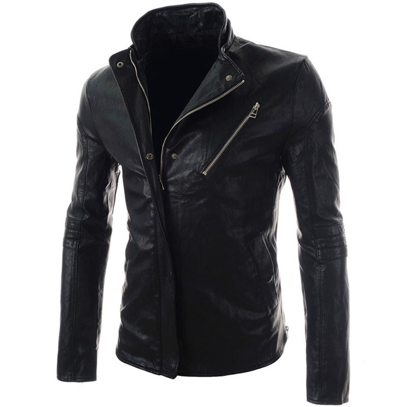 2015 New Stylish High Quality PU Leather Jacket Men Slim Fit Solid Color Cheap Leather Jackets ...
