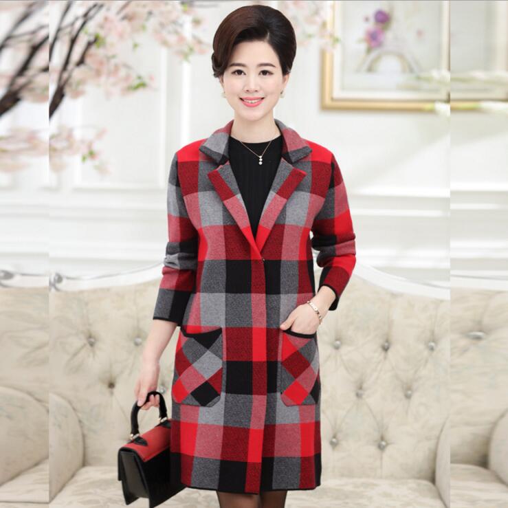 2016 fashion middle aged women font b tartan b font clothing long coat jacket autumn winter