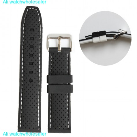 22mm Elegant Two-tone Black White Silicone Unisex Watch Band Straps WB1047E22JB