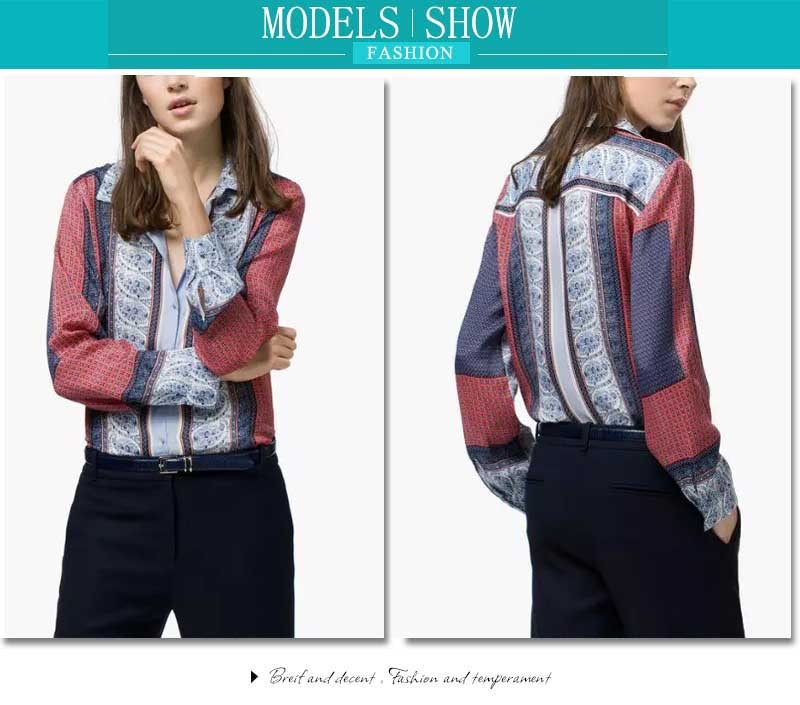 New Design Red Blue Vintage Women Blouse Summer 2015 Long Sleeve Cardigan Women Clothing Ladies Office Shirts Tops Feminine 8113