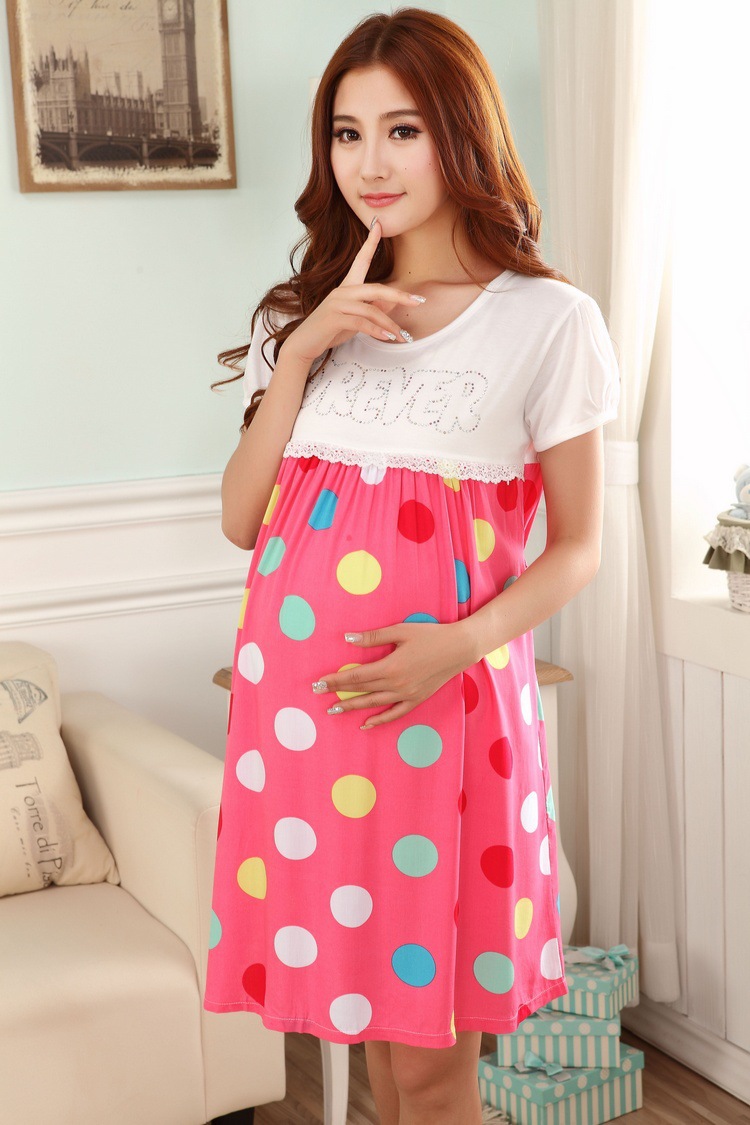Colorful dots Pink casual dress for pregnant clothes summer maternity wear nursing clothes for pregnancy breast feeding clothing 4