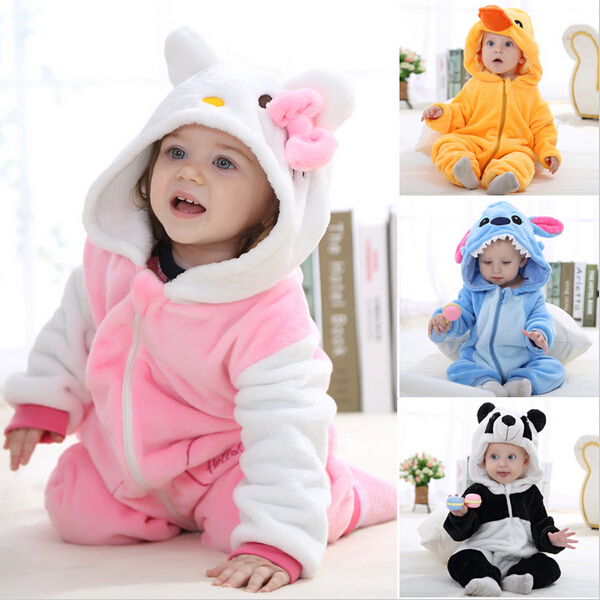 Животное ребенка комбинезон мальчик девочка Hello kitty Мультфильм розовый Комбинезон Пижамы теплая Осень Зима Дети ватки коралла симпатичные Стежка YJY