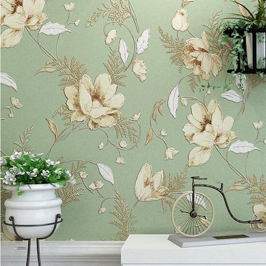 Mediterranean American non woven wall paper vintage Pastoral floral wallpaper roll bedroom background decor