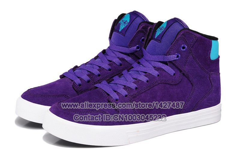Wholesale Justin Bieber Skytop Chad Muska Purple Full Grain Leather Suede High Top Style Skate Shoes