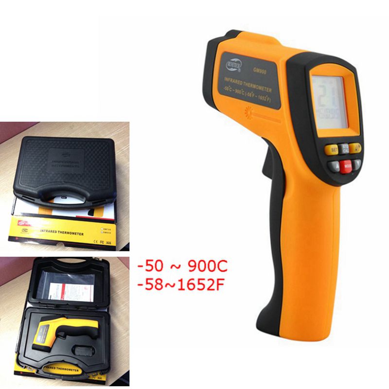 1pcs  -50~900C -58~1652F Pyrometer 0.1~1EM Celsius IR Infrared Thermometer With retail box and battery Free shippong