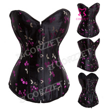 Gothic Clothing Black Satin Embroidery Corpetes E Espartilhos Sexy Feminino Women Corset Top Lady Slimming Corpet Corselet Corse