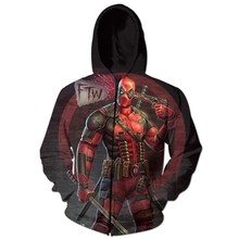 Harajuku Style Long Sleeve Zipper Outerwear Women Men Hipster 3D Hoodie Bastard Deadpool Hoodies Zip Up Hooded Sweatshirt