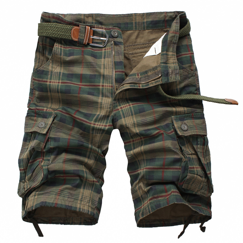 Free Shipping Hot Selling Causal Cotton Khaki font b Plaid b font Pocket Straight Mens Cargo