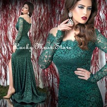Robe De Soiree Open Back Saudi Arabia Caftan Dubai Women Party Gowns Emerald Green Mermaid Evening Dresses With Long Sleeves