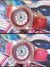 GOGOEY 2015 New Fashion Ladies Leather Crystal Diamond Rhinestone Watches Women Beauty Dress Quartz Wristwatch Hours