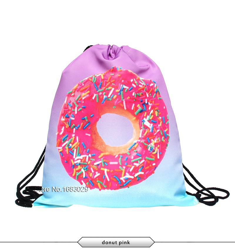 2015 new fashion time limited Daily backpack unisex DONUTS PINK softback 3d print polyester women backpacks