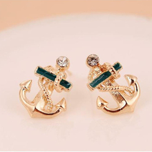 2016 New Fashion Women Girl Attractive Jewelry Gift 1 pair Crystal Rhinestone Sailor Anchor Ear Stud Earrings Gift