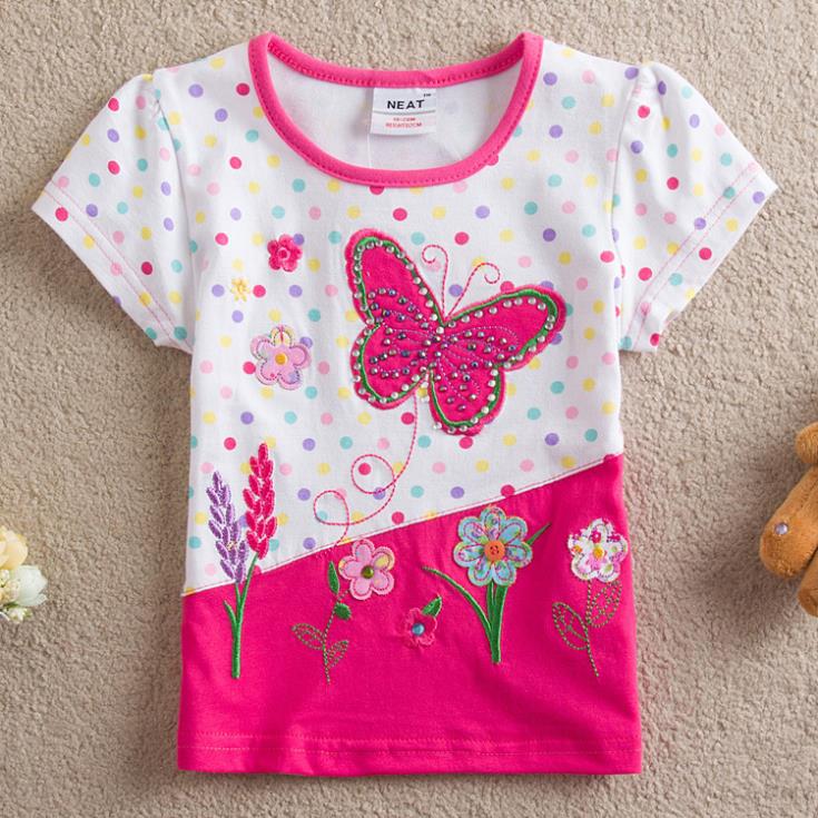 One Pcs NEAT Kids 2014 new free shipping Diamond butterfly baby girls short sleeve t shirts