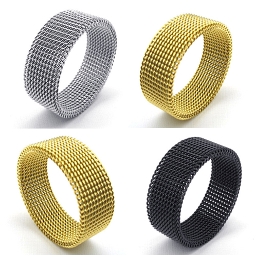 High Quality Fashion 316l Stainless Steel Rings Silver Gold Black Mesh Retro Punk Gothic Ring Mens