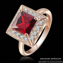 Retro Imitation Ruby Wedding Ring Real 18K Rose Gold Plated Genuine SWA Stellux Austrian Crystal Sparkling Rings