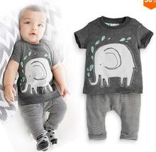 New 2016 Summer Children’s clothing set Baby Boys Elephant Print Short Sleeve T-shirt + Striped Pants 2Pcs Set Kds clothes suits