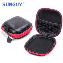 SUNGUY Earphone&Headphone Bag Portable Mini Square Snakeskin Black/Red Earbuds Carry Cases (100pcs/lot DHL Free Shipping to USA)