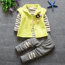 2016 new fashion baby flower girls coat striped t shirt pants 3pcs set children free