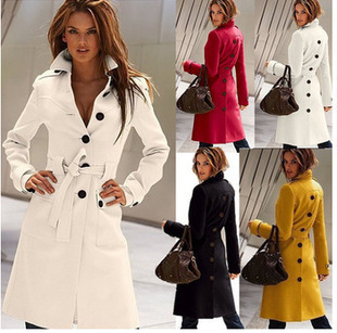 2014  new fashion Hot autumn winter European and American big yards cashmere wool coat Slim waist windbreaker jacket