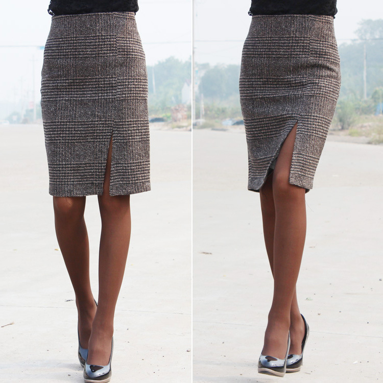 2014 New womens Winter tartan Skirts vintage Knee Length skirts with