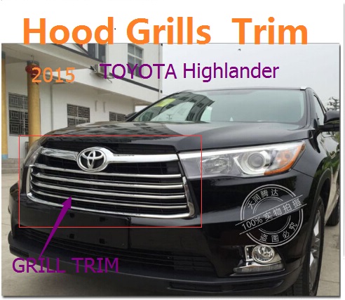 For TOYOTA Highlande 2014  Front Radiator Hood Grill trim cover car styling Racing Grills trim cover ABS Chrome Free Shipping