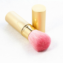 Professional Retractable Makeup Brush Mineral Powder Brush Foundation Blush Brush Golden Aluminum Handle With Pink Goat