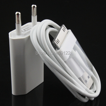 White 2 in 1 new 1pcs EU Plug USB wall Charger+1pcs sync data Charging Cable for apple iPhone 4 4s 3G 3GS