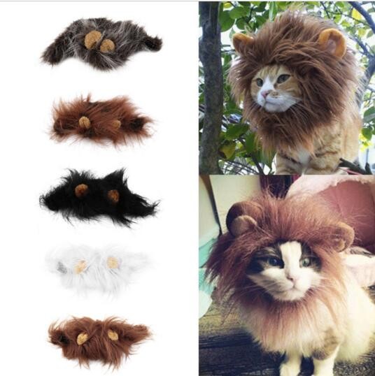 Pet Cat Dog Emulation Lion Hair Mane Ears Head Cap Autumn Winter Dress Up Costume Muffler Scarf (1)