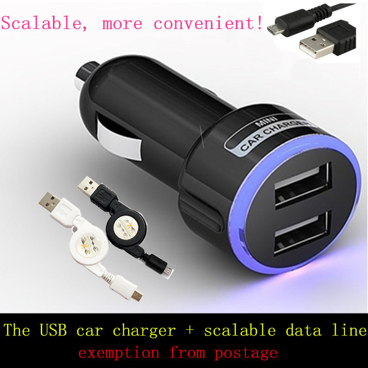 New Dual USB car charger car styling Scalable data line LED indicator Universal mobile phone charger