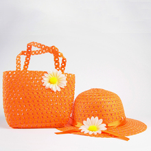 Girls Kids Beach Hats Bags Flower Straw Hat Cap Tote Handbag Bag Suit Children Summer Sun