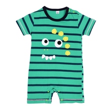 Infant Kid Baby Boy Striped Cartoon Summer Short Sleeve Romper Jumpsuit Outfit