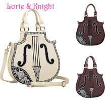 Japanese Harajuku Gothic Punk Lolita Cosplay Vintage Embroidery Violin Shaped Tote Bag Messenger Bag BLACK/WHITE