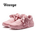 Weweya 2017 Pink Woman Casual Shoes Bow Ladies Flats For Women Silk Moccasins Round Toe Shoes