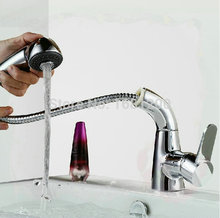 three holes Pull Out Basin faucet chromed brass mixer tap ABS Plastic Spout torneira eletrica banheiro
