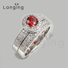 Longing S925 Sterling Silver Jewelry Ruby CZ Diamond Ring Sets Double Rings antique Wedding Jewelry For Women Accessories party