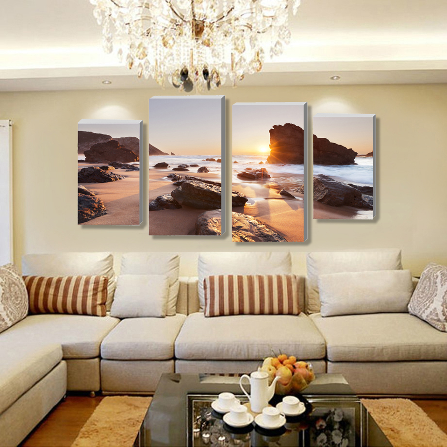 Free shopping modern scenery beautiful high definition printing 4 panel painting the living room on the wall hangs a picture H26